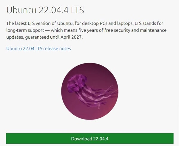 Download Ubuntu 22.04 LTS version