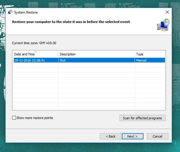 first restore Point