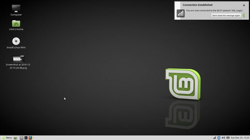 Linux mint desktop - dual boot ALinux Mint and Winodws 10