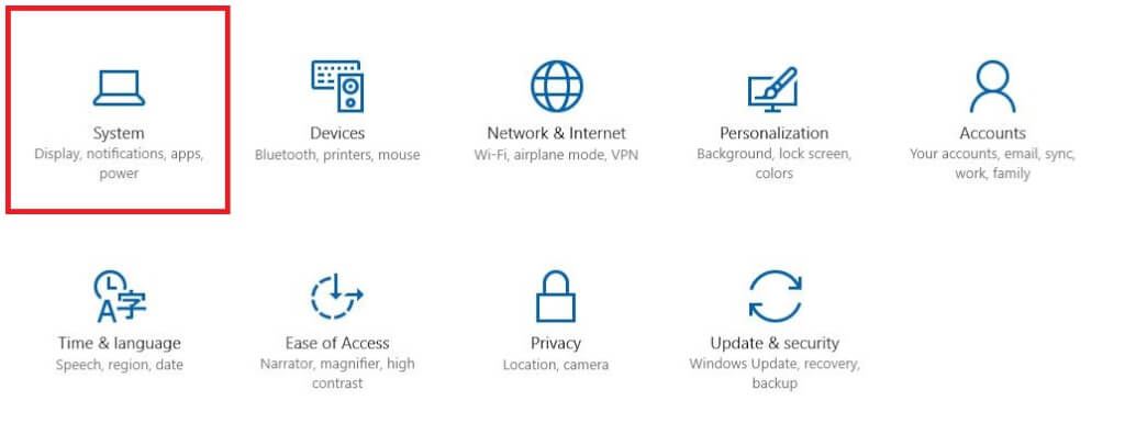 click on system to access set default browser settings