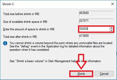 shrink windows 10 partititon final