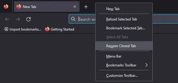 Firefox Reopen Closed Tab