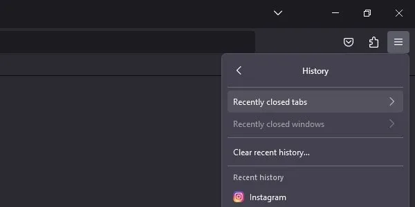 Open Recently Closed Tabs in Firefox