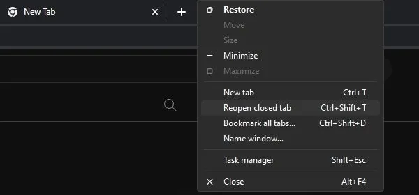 Restore Recently Closed Tabs in Chrome