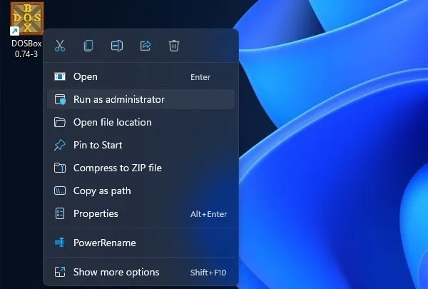 Run DOSBox as administrator on Windows 11
