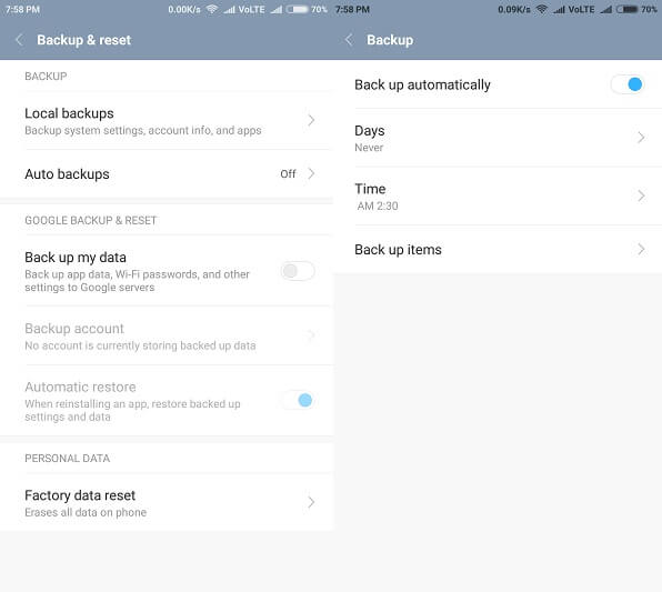 Android Backup - Backup & reset