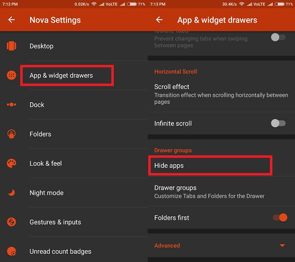 Nova launcher hide apps on Android.