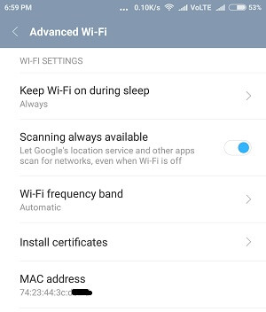 change mac address android - default mac address