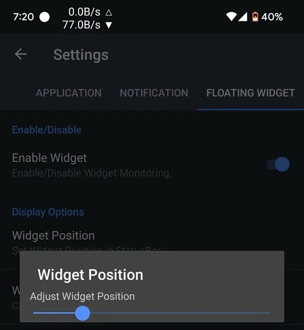 Adjust Widget Position to Show Network Speed on Android Status Bar