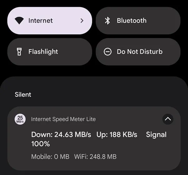 Network Speed Meter Lite in Android Notification Panel