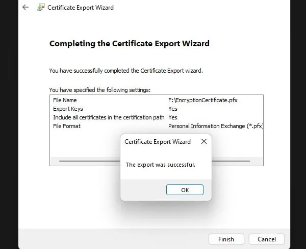 Export Encrypted Files and Folders Certificate