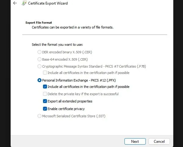 Export all Encryption Certificate