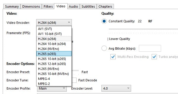 Select Video Encoder in HandBrake