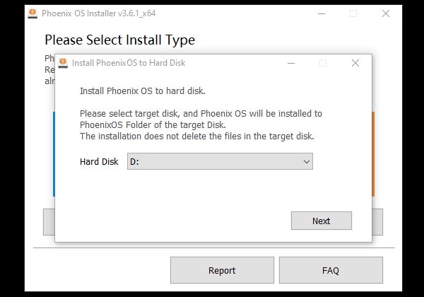 Select Hard Disk to Dual Boot Phoenix OS