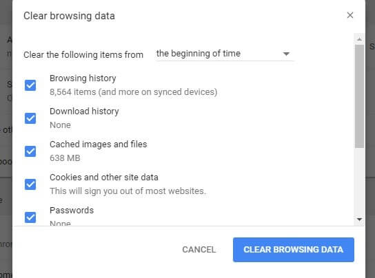 Clear Browsing Data - DNS PROBE FINISHED NO INTERNET