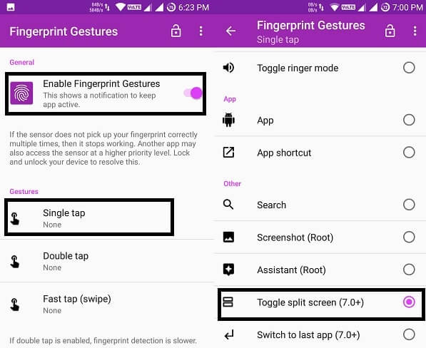 Customize Fingerprint Gestures - Set Gesture on Single tap