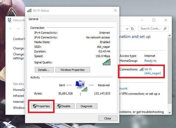 Open network properties - DNS PROBE FINISHED NO INTERNET