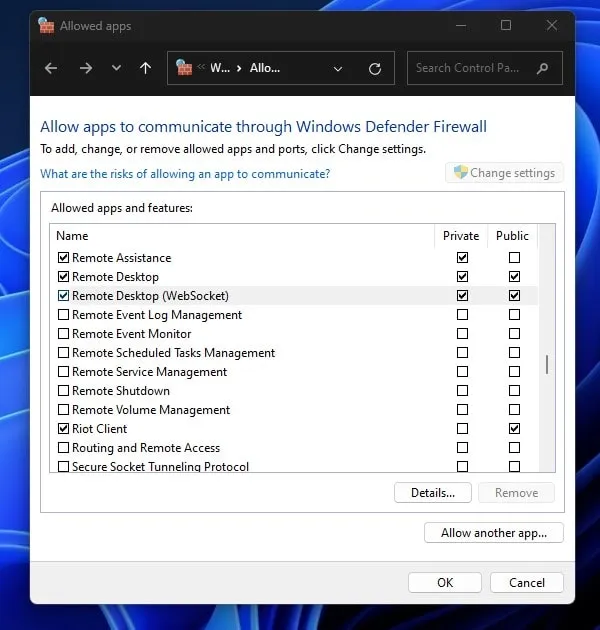 Enable Remote Desktop in Firewall