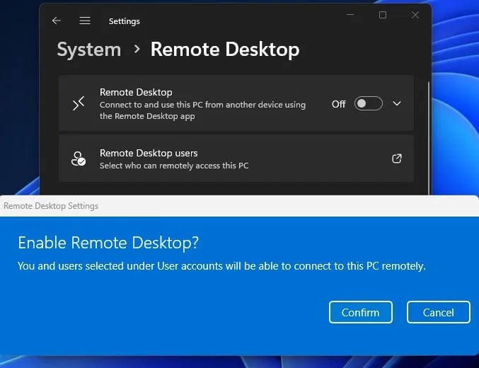 Enable Remote Desktop