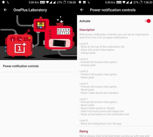 Power Notification Controls - OnePlus 5 Hidden Features and Tricks