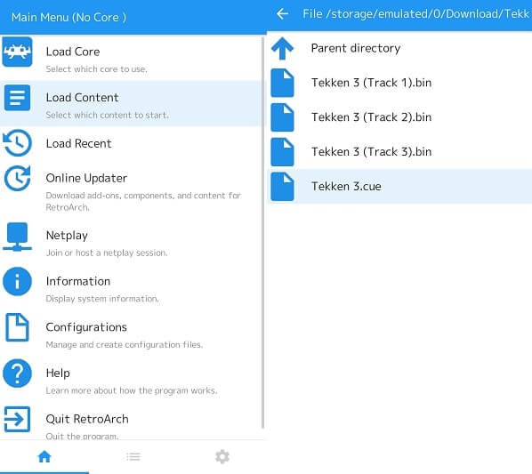 RetroArch Load Content - PlayStation Emulator Android