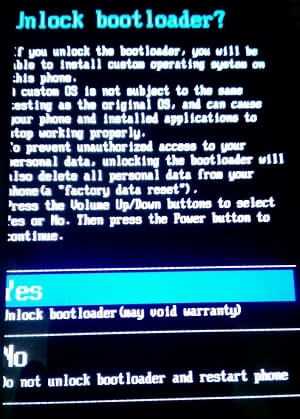 Unlock Bootloader Select yes