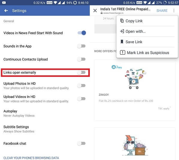Android System WebView - Disable from Facebook App