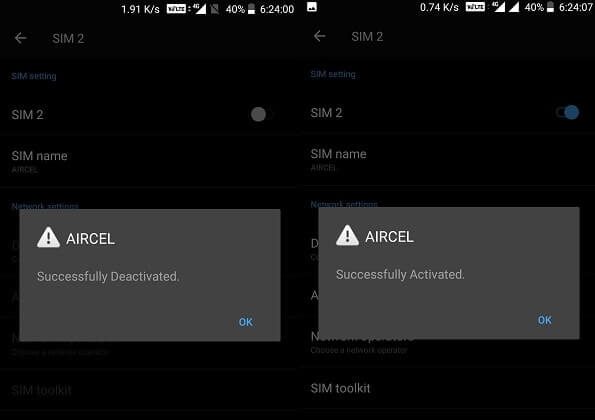 Deactivate & Activate SIM Card