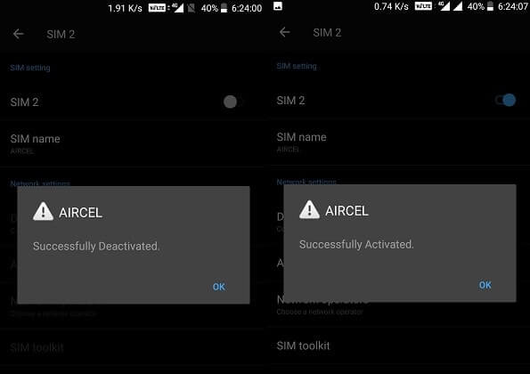 Deactivate & Activate SIM Card