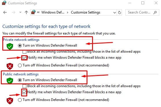 Enable Windows 10 firewall