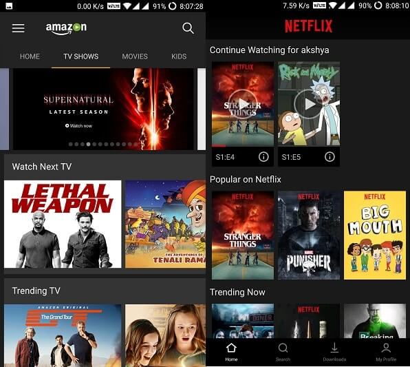 Netflix vs. Amazon Prime Video TV Shows