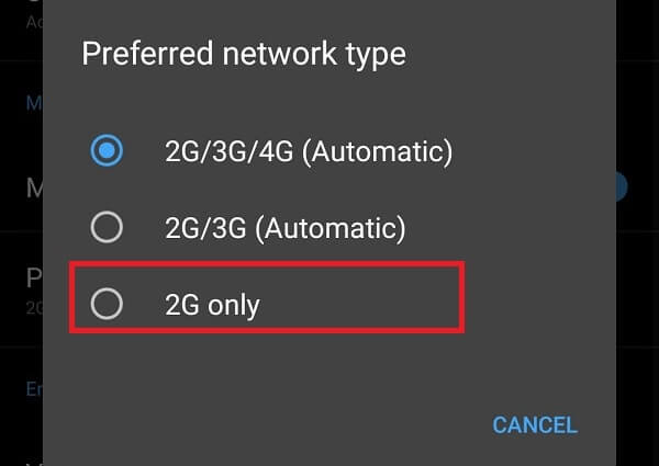 Preferred network type