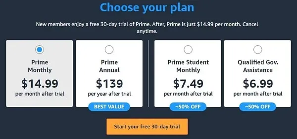 Amazon Prime Video Plans