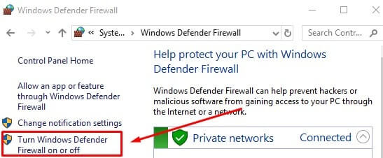 Turn on Windows Firewall