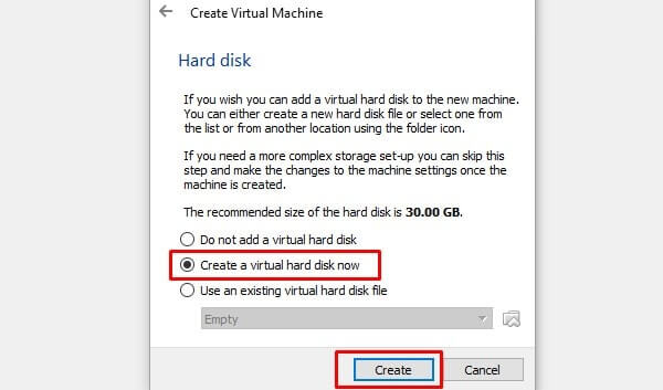 Create Virtual Hard Disk