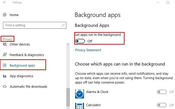 Disable Background Apps - Windows 10 Slow Internet