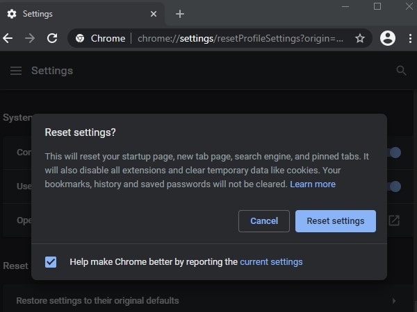 Reset Chrome Browser