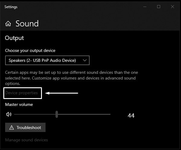 Sound Device Properties Windows 10