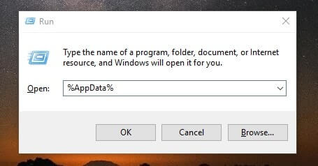 Open AppData folder using Run