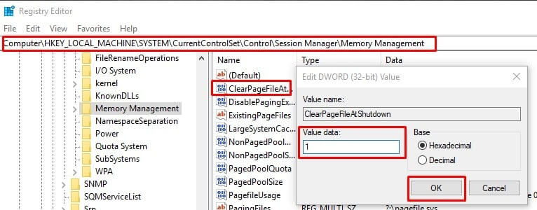 Change Value of ClearPageFileAtShutdown