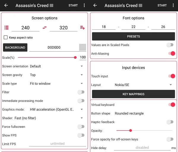 Customize Java Game Setting for Android