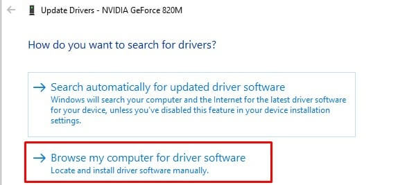 Browse my computer for driver software