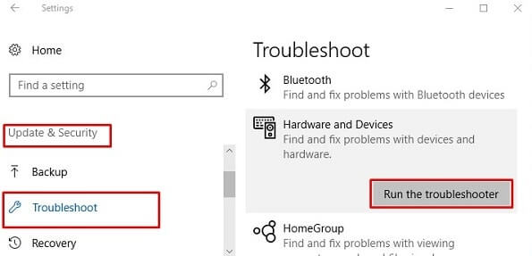 Troubleshoot hardware and devices