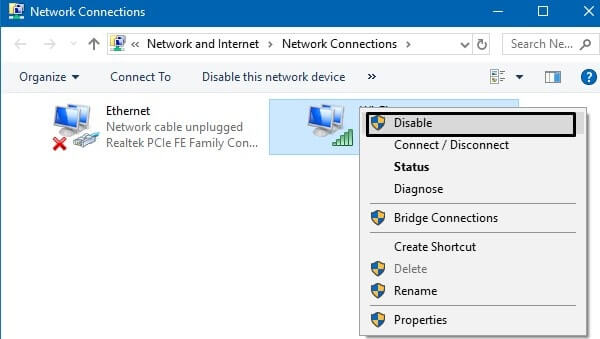 Disable Network connections
