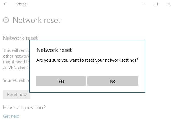 DNS probe finished no internet Network Reset