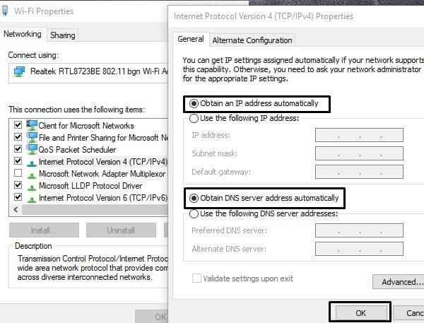 Obtain an IP address automatically