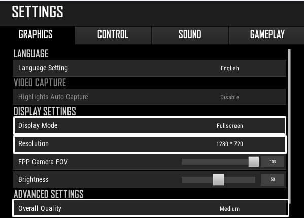 PUBG minimum graphics Settings