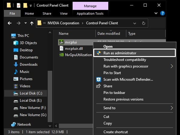 Run NVIDIA Control Panel Setup File