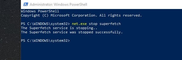 Stop Superfetch using Windows Powershell