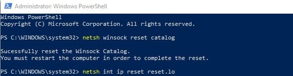 netsh winsock reset